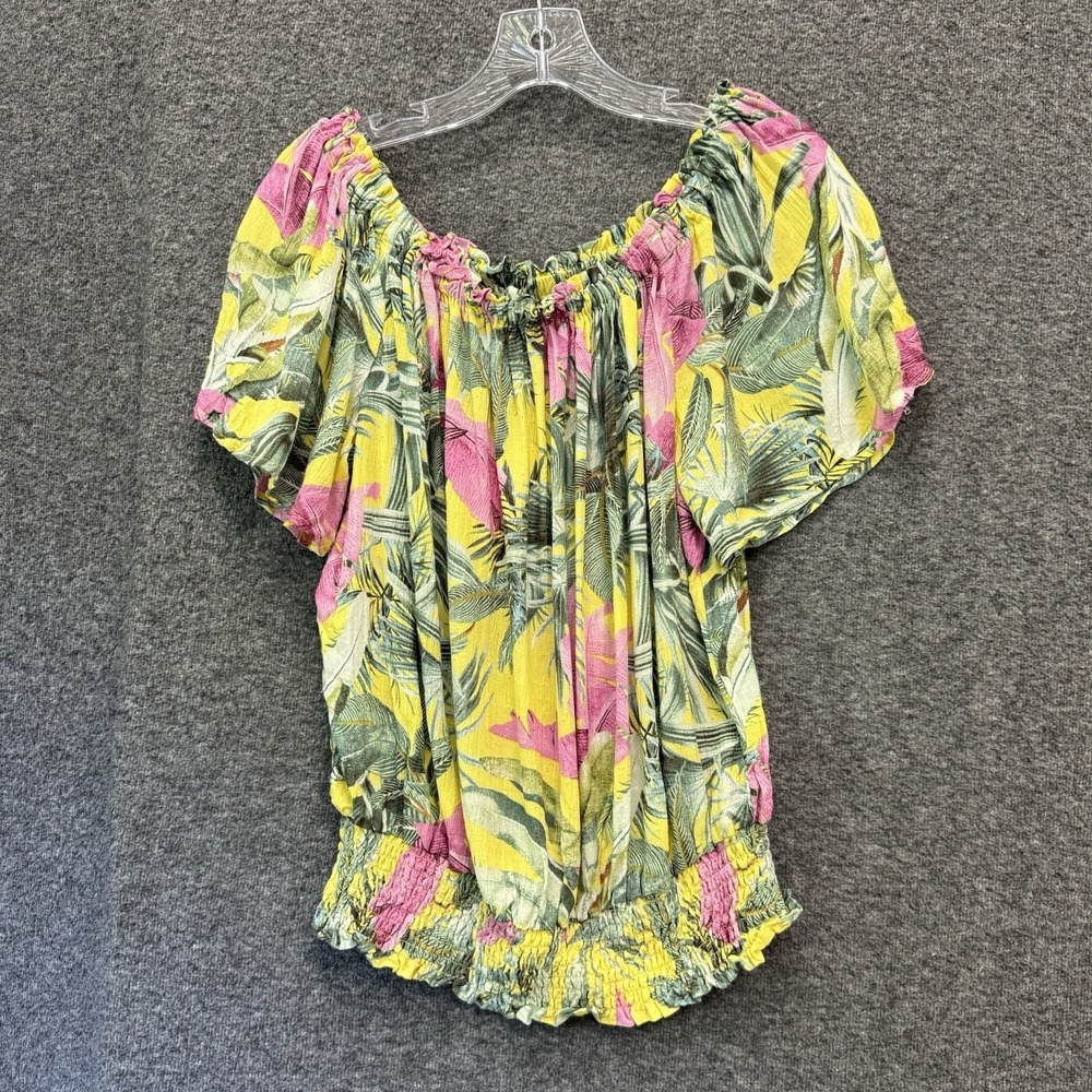 Women's XL Gauzey Floral Tropical Print Top Resort Cruise Vacation Hawaii NWT‎